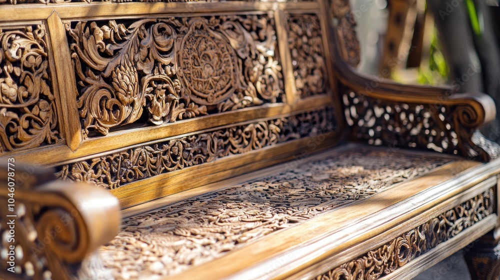 Ornate Wooden Bench with Intricate Carvings Ornate Wooden Bench with Intricate Carvings