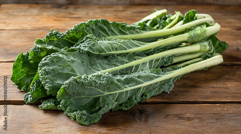 chinese kale isolated on a wooden table chinese kale isolated on a wooden table