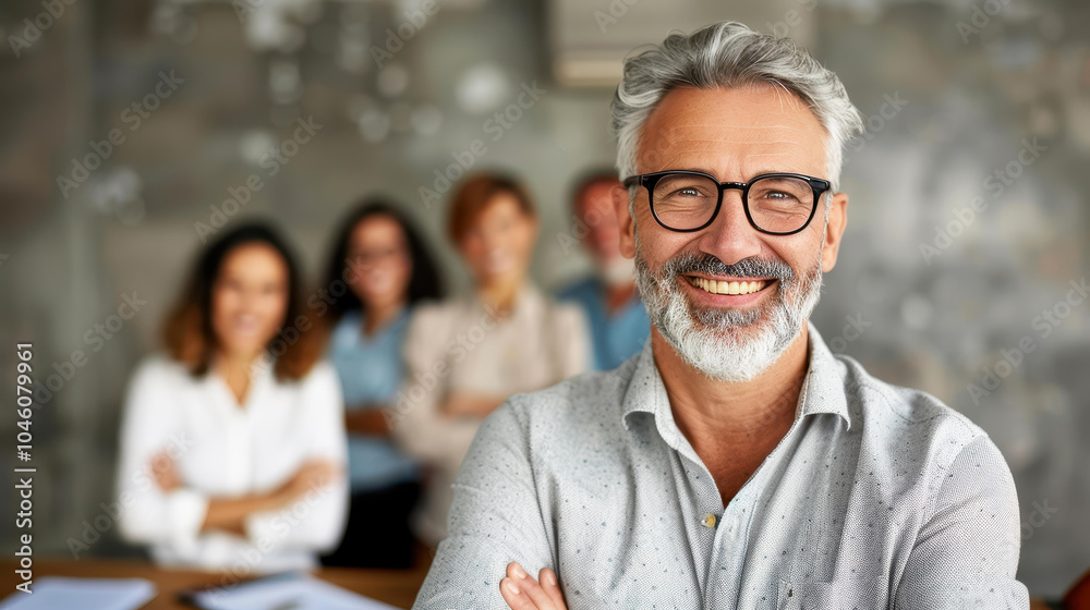 A joyful and confident executive leads a productive meeting with his team, fostering collaboration in the modern office. A joyful and confident executive leads a productive meeting with his team, fostering collaboration in the modern office.