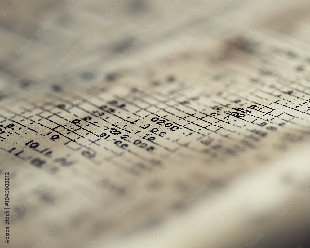 Ultra-detailed macro of library date due slip, focusing on vintage typography and paper texture