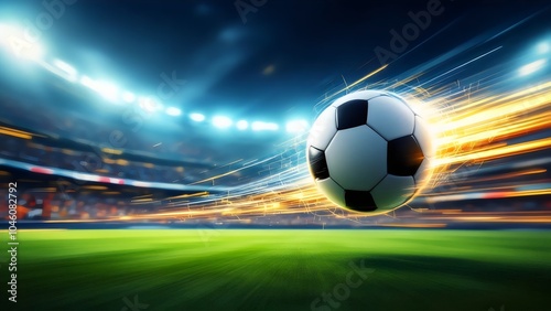 Soccer Ball in Motion at Stadium - Speed, Light Streaks
