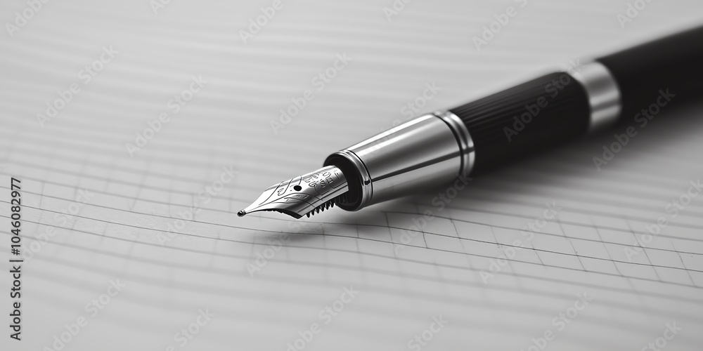 Luxury pen mockup at diagonal angle, minimal shadow on white surface Luxury pen mockup at diagonal angle, minimal shadow on white surface