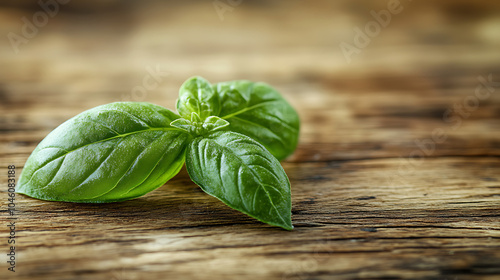 basil leaf isolated on a wooden table