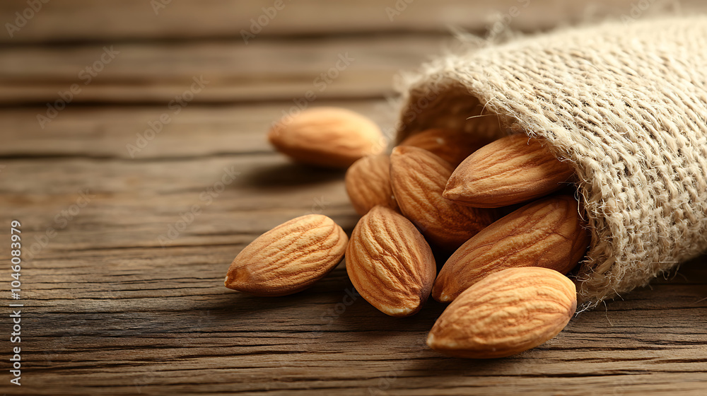 almonds isolated on a wooden table