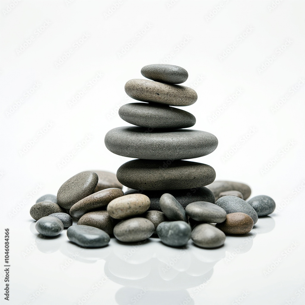 Realistic Smooth Sea Pebbles and Stones on a Uniform Background, Natural Coastal Beauty Realistic Smooth Sea Pebbles and Stones on a Uniform Background, Natural Coastal Beauty