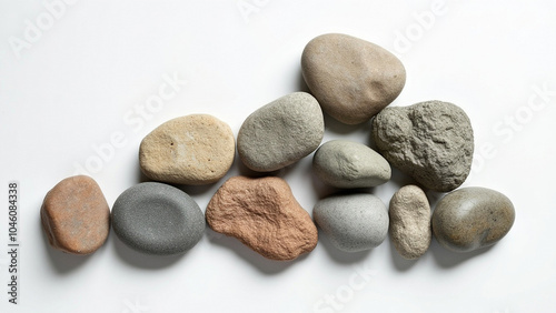 Realistic Smooth Sea Pebbles and Stones on a Uniform Background, Natural Coastal Beauty