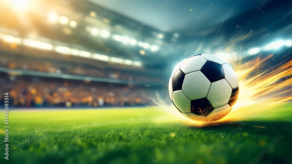 Fototapeta premium Soccer Ball with Energy Burst - Dynamic Sports Background