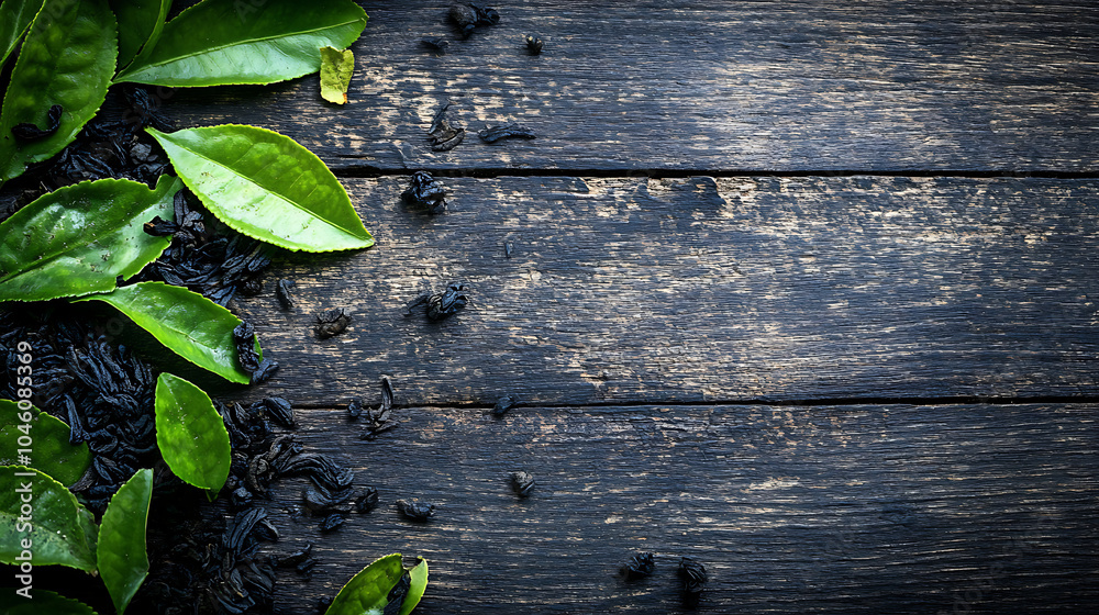Tea leaves isolated on a wooden table Tea leaves isolated on a wooden table