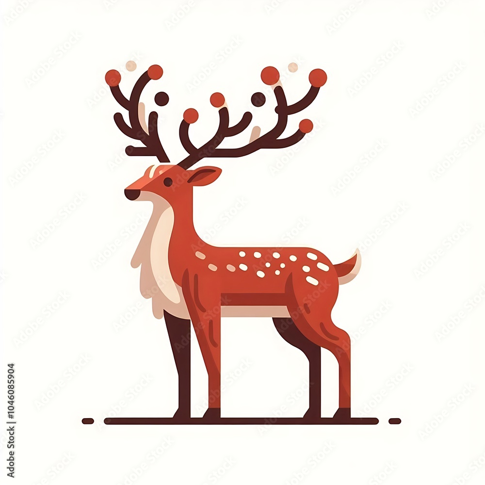 Flat, isolated illustration of a standing reindeer with large antlers. The design features smooth lines, a neutral brown color, and a simple yet elegant profile, evoking holiday themes. Flat, isolated illustration of a standing reindeer with large antlers. The design features smooth lines, a neutral brown color, and a simple yet elegant profile, evoking holiday themes.