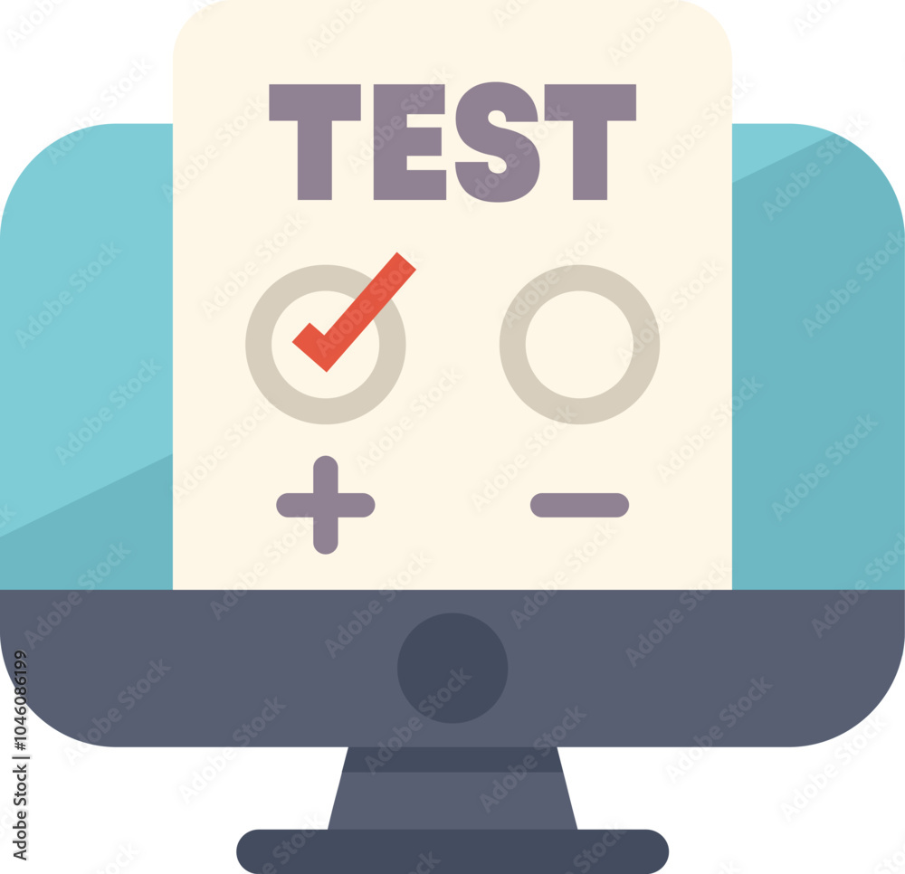 Online test with checkmark and answer options displayed on a computer screen, representing online education and assessment Online test with checkmark and answer options displayed on a computer screen, representing online education and assessment