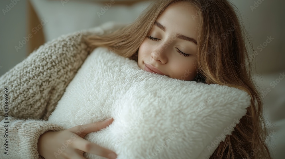 A serene moment of comfort embracing relaxation with a cozy pillow in a tranquil setting A serene moment of comfort embracing relaxation with a cozy pillow in a tranquil setting