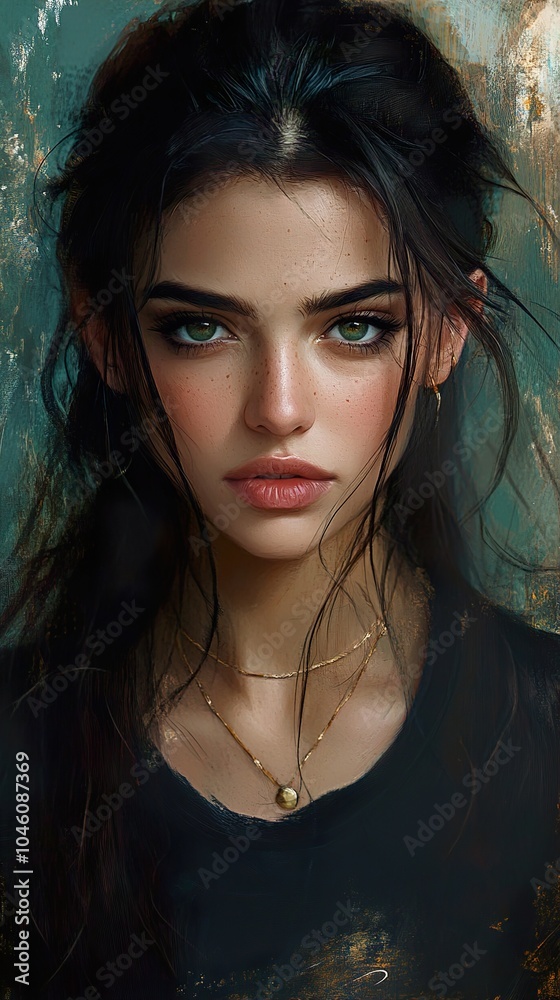 Intense Gaze: Portrait of a Woman with Green Eyes Intense Gaze: Portrait of a Woman with Green Eyes