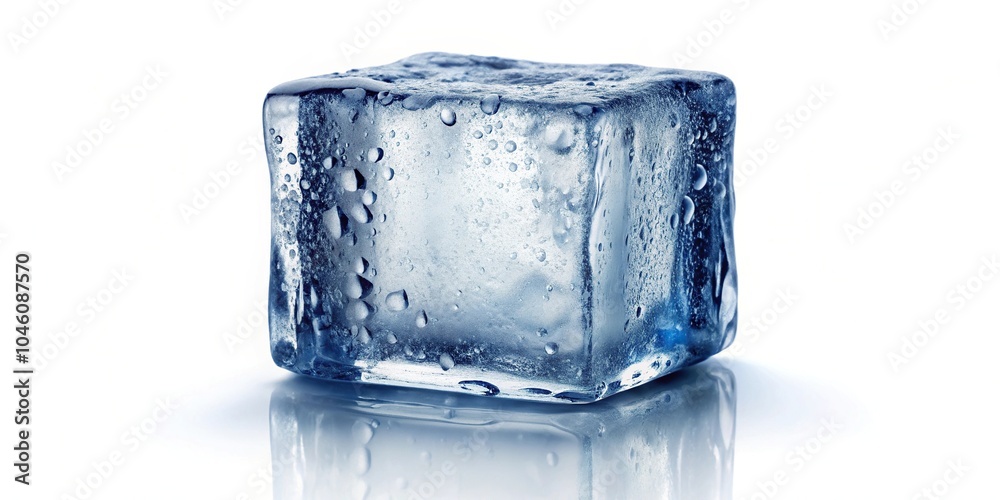 Square ice cube with leading lines isolated on white background Square ice cube with leading lines isolated on white background