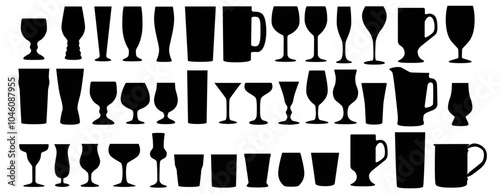 Black and White Drink Glassware Models Vector
