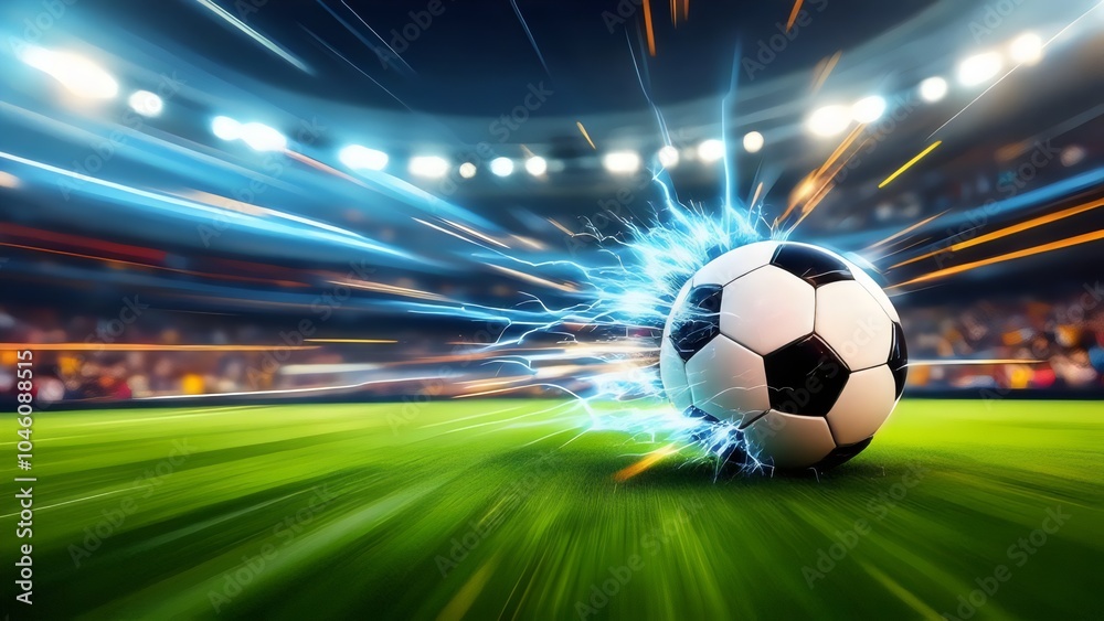 Fototapeta premium Soccer Ball with Electric Burst - Dynamic Sports Background