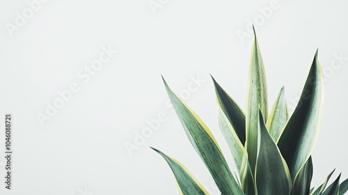 Close-up of a green plant with yellow stripes on the leaves, against a white background.