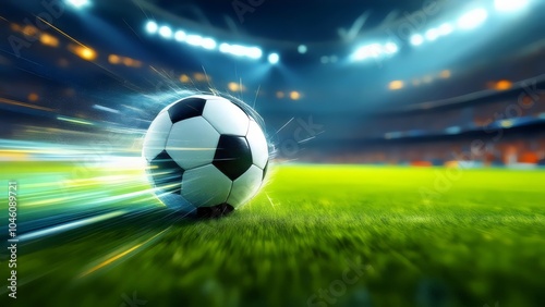 Soccer Ball in Motion at Stadium - Speed and Action