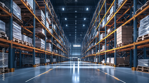 High tech warehouse with a high level of electronics equipped to store and sort goods