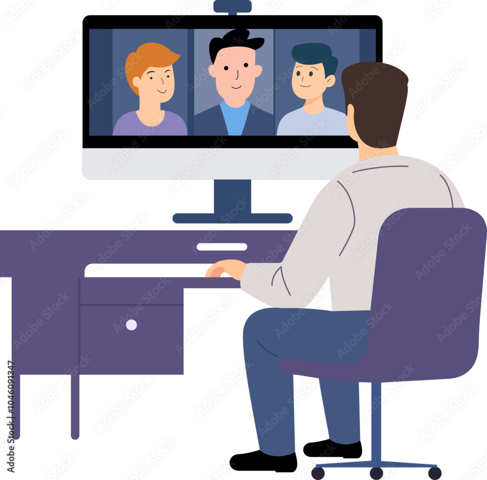 The person at the desk appears to be participating in a video conference or online meeting, Online Meeting, Virtual Gathering, Online Conference, Digital Meeting, Remote Collaboration, Session, The person at the desk appears to be participating in a video conference or online meeting, Online Meeting, Virtual Gathering, Online Conference, Digital Meeting, Remote Collaboration, Session,