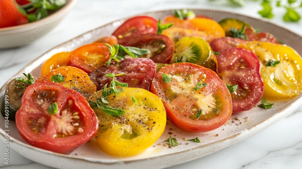 Fresh Sliced Heirloom Tomatoes on a Platter Fresh Sliced Heirloom Tomatoes on a Platter
