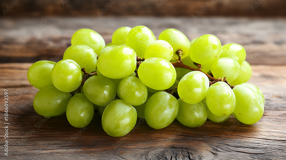 Fresh green grapes isolated on a wooden table Fresh green grapes isolated on a wooden table