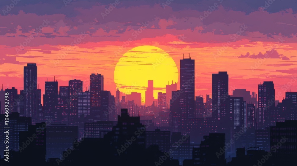 Fototapeta premium Vibrant Sunset Over City Skyline