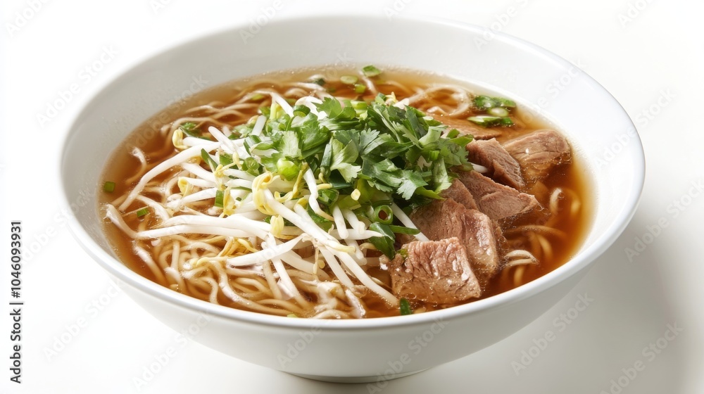 Delicious Bowl of Noodle Soup with Fresh Herbs Delicious Bowl of Noodle Soup with Fresh Herbs