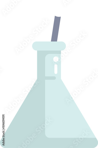 Laboratory glassware erlenmeyer flask with a stirring rod for mixing liquids during scientific experiments