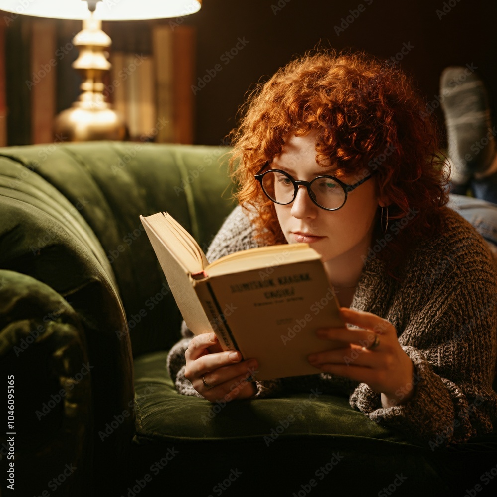 Obraz premium Person reading a book while lying on a couch