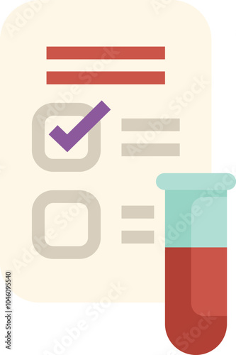 Medical blood test result confirming good health with checkmark on clipboard with list and test tube