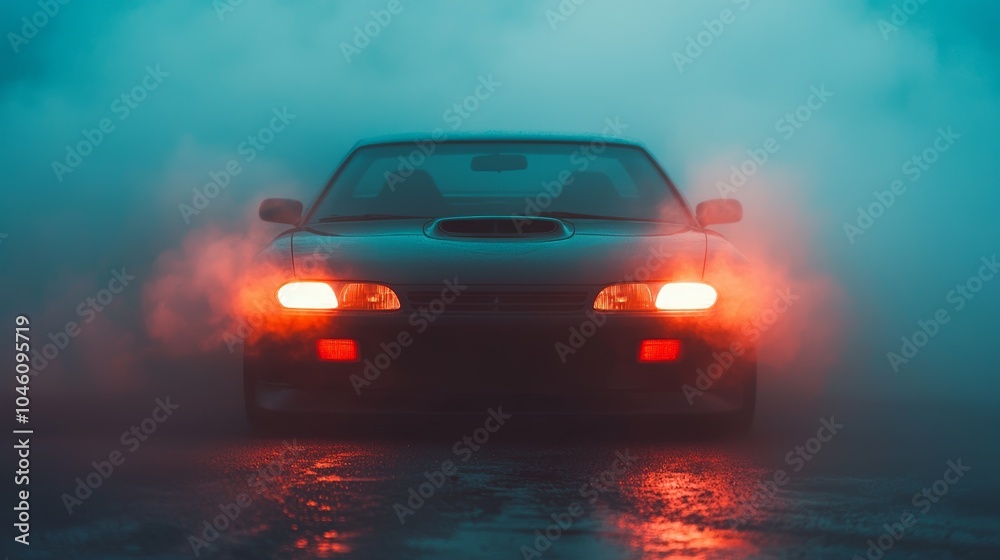 Car Drifting Around Sharp Corner on Wet Road Car Drifting Around Sharp Corner on Wet Road