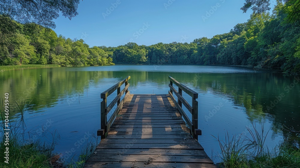 Obraz premium Serene Lake with Wooden Dock