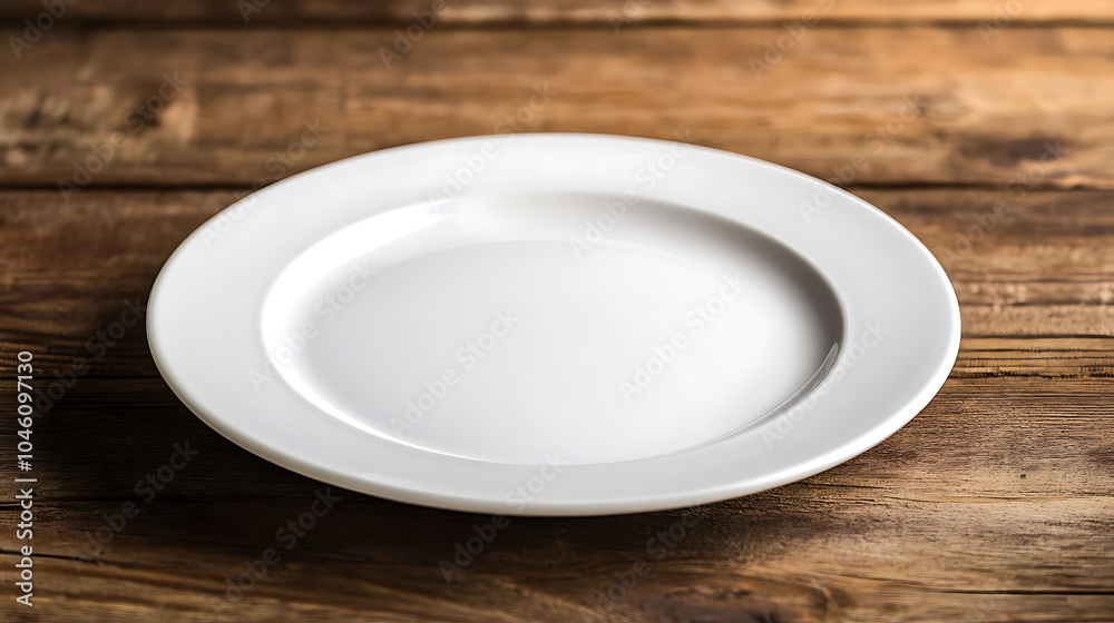 white plate isolated on a wooden table white plate isolated on a wooden table