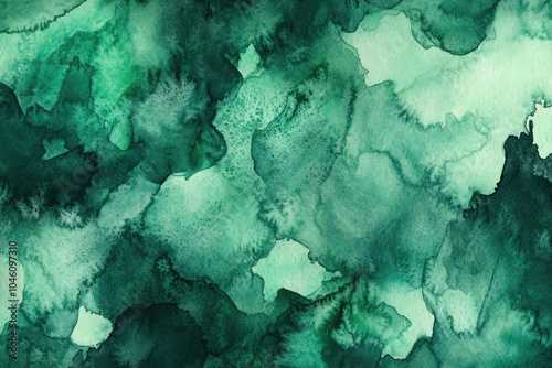 Green watercolor background with dark green paint texture. photo