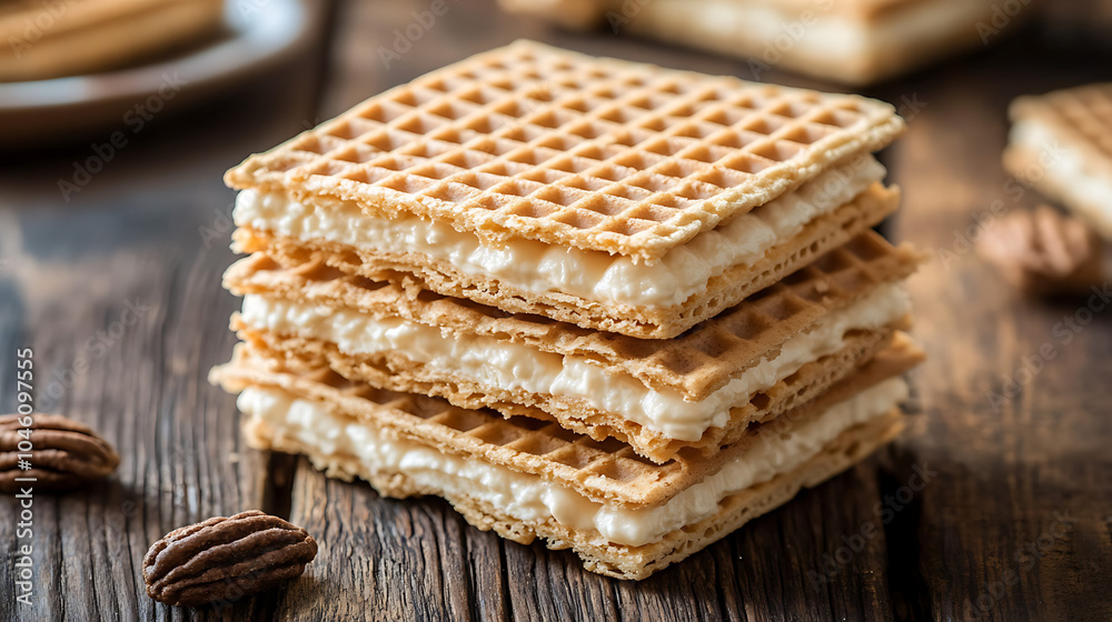 wafer dessert isolated on a wooden table wafer dessert isolated on a wooden table