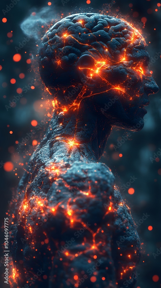 Glowing Human Brain with Neural Network Visualization Glowing Human Brain with Neural Network Visualization
