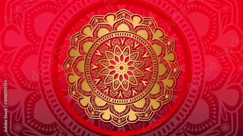 Luxury Background with Gold Mandala Rotating. Elegant Wedding Invitation Card Background with Red Background for Yoga, Wedding, and Ramadan	