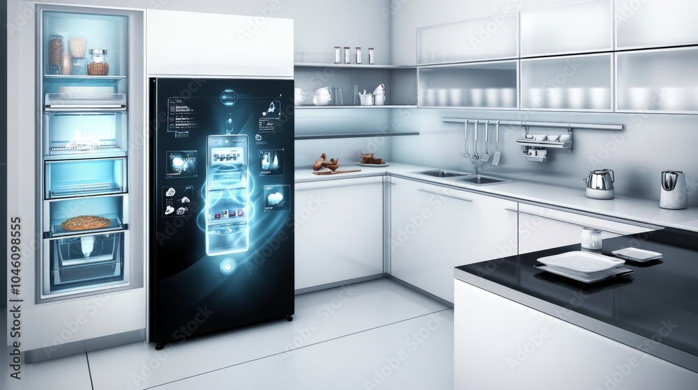 Modern Kitchen with Smart Refrigerator and Sleek Design