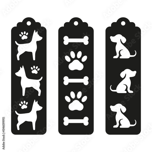 Vertical bookmarks with dogs pattern. Laser cut template. Decorative bookmark stencil for paper, wood and metal cutting. Vector design for dog and pet lovers