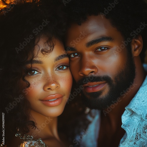 African American Couple, Beautiful Black Woman and Black Man, Close Embrace, Couple Photos