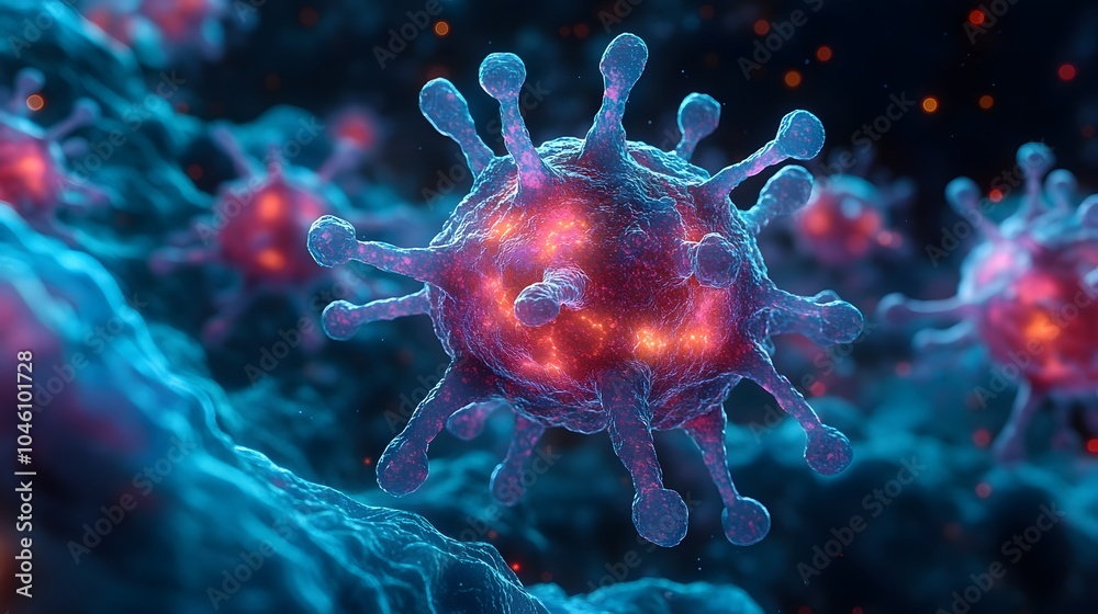 Colorful close-up of virus particles in digital format Colorful close-up of virus particles in digital format
