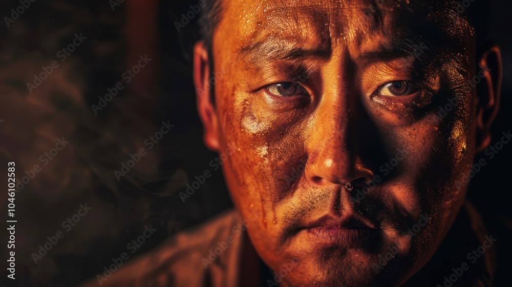 Close-up Portrait of a Man with Sweat Close-up Portrait of a Man with Sweat