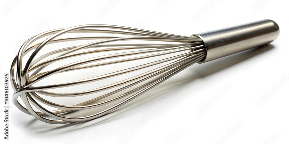 Stainless steel wire whisk isolated on white background perfect for mixing and baking in the kitchen Stainless steel wire whisk isolated on white background perfect for mixing and baking in the kitchen
