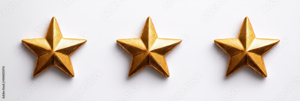 Three Golden Stars on a White Background, A Symbol of Excellence and Achievement Three Golden Stars on a White Background, A Symbol of Excellence and Achievement