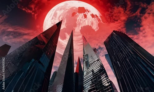 Surreal Skyscraper Twist Under Blood Moon