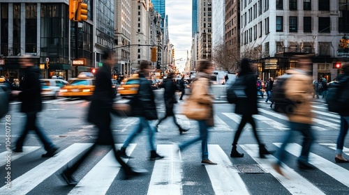 Blurred Pedestrians Crossing a City Street