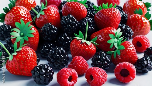 A vibrant collection of ripe berries, including strawberries, blackberries, and raspberries. 
