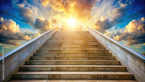Stairway leading to heavenly entrance with clouds in background