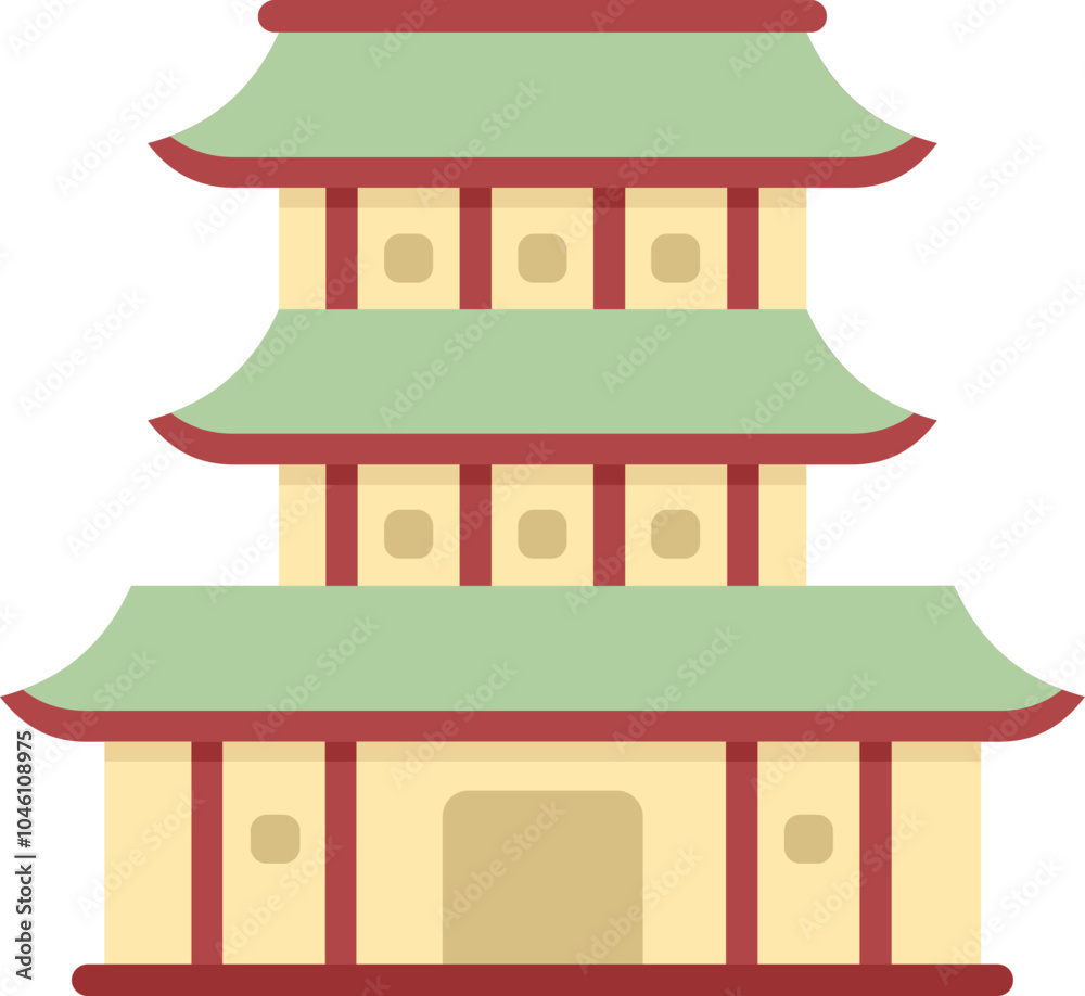 Simple flat vector illustration of a traditional japanese pagoda temple building with green roofs Simple flat vector illustration of a traditional japanese pagoda temple building with green roofs