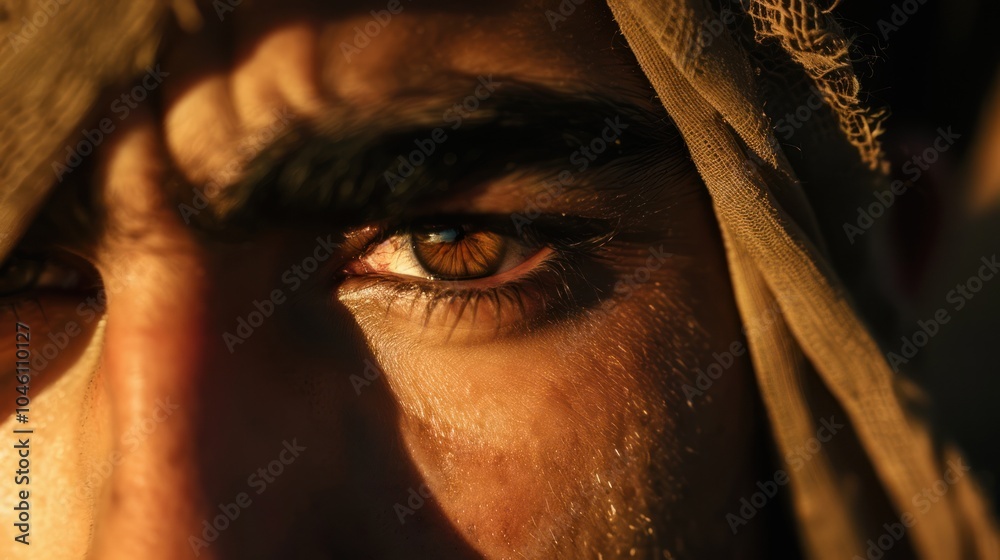Close-up of a man's eye with intense gaze